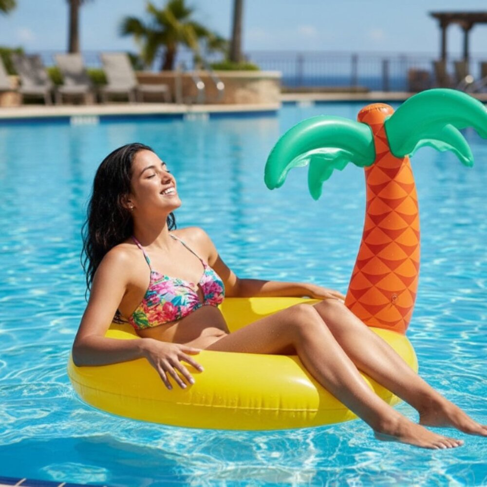 Coconut Grove Luxe Pool Ring Float – Tropicool Palm Tree Design, 4 Ft Wide 8+